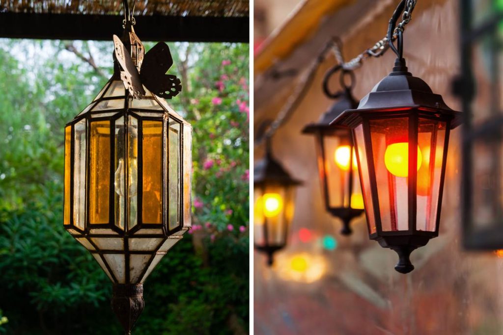Two types of pendant lights in garden